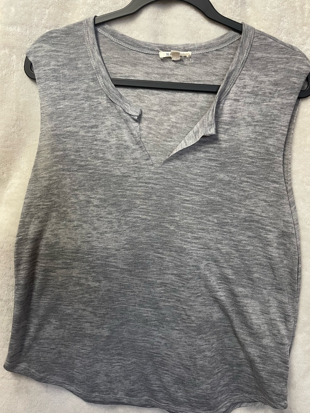 Nation LTD Heather Gray Muscle Relaxed Fit Notch Sleeveless Basic Tank